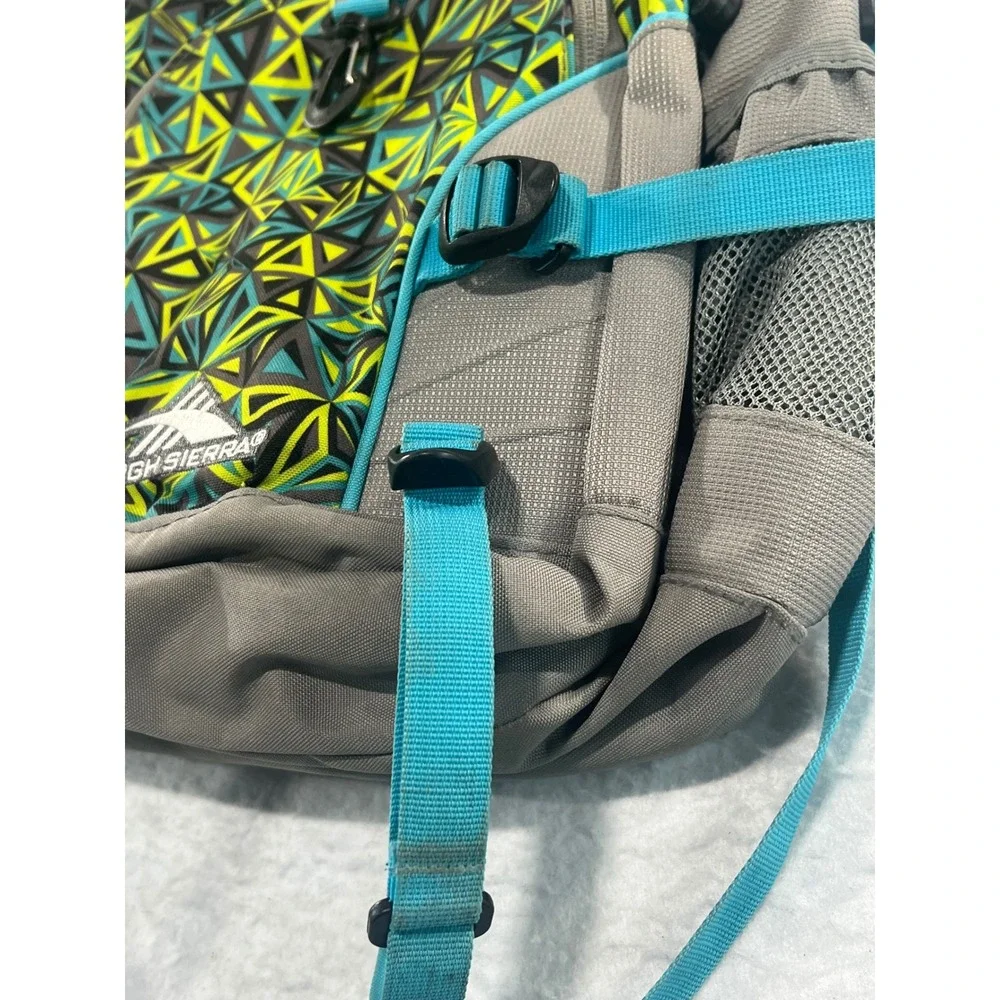 High Sierra Geometric Backpack Gray Lime Teal Suspension Strap School Bag